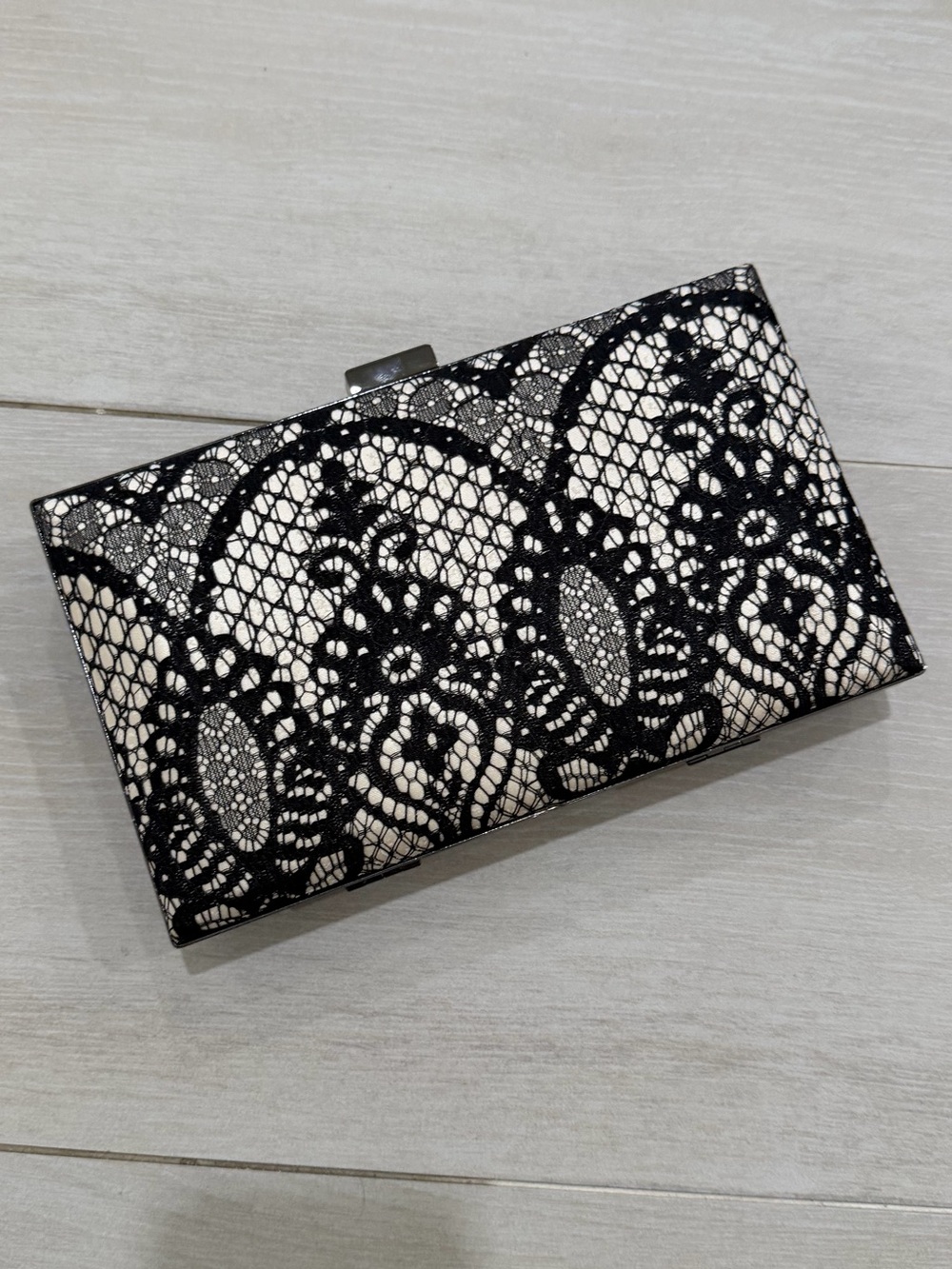 Caché black lace box clutch